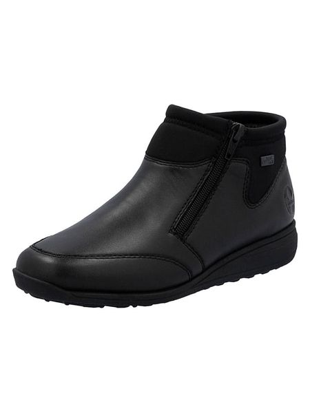 Rieker Skórzane botki w kolorze czarnym rozmiar: 36. Czarne botki Rieker, bez wzorów, bez obcasa, bez zapięcia. Za 229.95 zł.