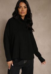 Czarny Casualowy Golf Tusara. Czarne golfy Renee, s, bez wzorów, z jeansu, bez ramiączek. Za 79.99 zł.