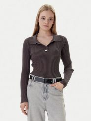 Tommy Jeans Sweter DW0DW22036 Brązowy Slim Fit. Brązowe swetry Tommy Jeans, xxs, bez wzorów, z bawełny, bez ramiączek. Za 369.99 zł.