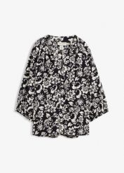 Bluzka tunikowa z miękkiej wiskozy. Czarne bluzki bonprix, bez wzorów, z wiskozy, bez kołnierzyka, bez ramiączek. Za 59.99 zł.