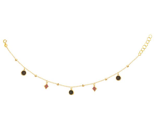 Złota bransoletka z malowanymi elementami ozdobnymi, ankier - koła, romby. Żółte bransoletki Apart, złote. Za 949.00 zł.