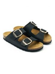 Mandel Skórzane klapki "Alberto" w kolorze czarnym rozmiar: 37. Czarne klapki Mandel, bez wzorów, z otwartym noskiem, bez obcasa. Za 152.99 zł.