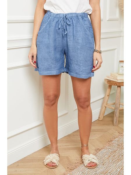 Le Monde du Lin Lniane szorty w kolorze niebieskim rozmiar: 40/42. Niebieskie szorty Le Monde du Lin, bez wzorów, ze lnu, klasyczne, z podwyższonym stanem. Za 110.04 zł.