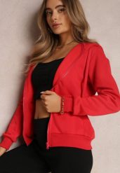 Czerwona Bluza z Kapturem Zapinana na Suwak Edan. Czerwone bluzy Renee, l, bez wzorów, z jeansu, z kapturem. Za 39.99 zł.