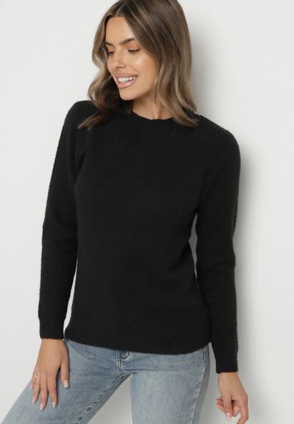 Czarny Sweter z Wełną w Klasycznym Stylu Firrive. Czarne swetry Born2be, bez wzorów, z jeansu, bez ramiączek. Za 59.99 zł.