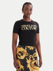 Versace Jeans Couture T-Shirt 80HAHT00 CJ03T Czarny Slim Fit. Czarne t-shirty Versace Jeans Couture, xs, bez wzorów, z bawełny, bez kołnierzyka, bez ramiączek. Za 569.99 zł.
