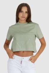 GUESS Krótki zielony t-shirt damski z logo, Rozmiar S. Zielone t-shirty Guess, s, z aplikacjami, bez kołnierzyka, bez ramiączek. W wyprzedaży za 119.99 zł.