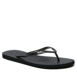 Japonki Roxy. Czarne klapki Roxy, bez wzorów, bez obcasa. Za 49.99 zł.