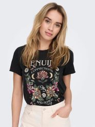 ONLY Koszulka w kolorze czarnym rozmiar: S. Czarne bluzki Only, s, bez wzorów, z bawełny, bez kołnierzyka, bez ramiączek. Za 65.38 zł.