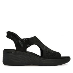 Sandały Skechers. Czarne sandały Skechers, bez wzorów, bez obcasa, na koturnie, bez zapięcia. Za 359.99 zł.