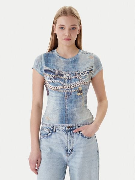 Guess T-Shirt W6RI52 KCCG0 Niebieski Regular Fit. Niebieskie t-shirty Guess, xxl, z aplikacjami, z syntetyku, bez kołnierzyka, bez ramiączek. Za 179.99 zł.