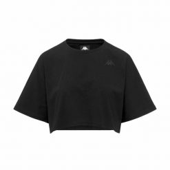 Damski crop top Kappa Icropa Athleisure. Czarne topy Kappa, bez wzorów, bez kołnierzyka, bez ramiączek. Za 227.00 zł.