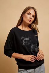 Bluza z rękawami 3/4 czarna. Czarne bluzy MOODO, xs, bez wzorów, z bawełny, bez kaptura. W wyprzedaży za 44.99 zł.