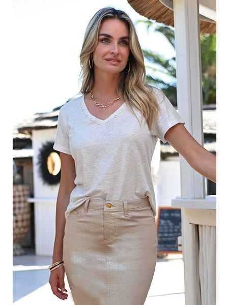 Bleu d'Azur Koszulka "Maxou" w kolorze białym rozmiar: 42. Białe bluzki Bleu d'Azur, w ażurowe wzory, klasyczne, bez kołnierzyka, bez ramiączek. Za 110.04 zł.