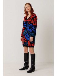 SKFK Sukienka dzianinowa w kolorze czarno-niebiesko-czerwonym rozmiar: 34. Czarne sukienki SKFK, na co dzień, bez wzorów, z bawełny, bez kołnierzyka, bez ramiączek, mini, proste. Za 347.99 zł.