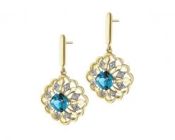 Kolczyki z żółtego złota z diamentami i topazami London Blue - próba 585. Niebieskie kolczyki Apart, z diamentem, złote. W wyprzedaży za 2,653.00 zł.