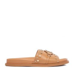 Klapki Nine West. Brązowe klapki Nine West, bez wzorów, bez obcasa. Za 219.99 zł.