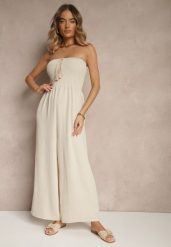 Beżowy Kombinezon Bandeau z Szeroką Nogawką Zdobiony Frędzlami Dovaira. Brązowe sukienki Renee, na co dzień, na lato, l, z aplikacjami, boho, bez kołnierzyka, bez ramiączek, proste. Za 54.99 zł.