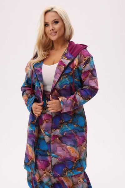 Bluza z kapturem Marbella - artystyczny marmurkowy print PLUS SIZE XXL OVERSIZE JESIEŃ. Czerwone bluzy Moda Size Plus Iwanek, na jesień, plus size, bez wzorów, z bawełny, z kapturem. Za 329.90 zł.