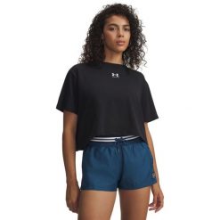 Koszulka damska Under Armour Rival Boxy Tee Solid. Czarne bluzki Under Armour, bez wzorów, sportowe, bez kołnierzyka, bez ramiączek. Za 84.99 zł.