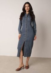 Niebieska Jeansowa Sukienka Koszulowa o Taliowanym Kroju Neveala. Niebieskie sukienki Born2be, na co dzień, m, bez wzorów, z jeansu, klasyczne, bez kołnierzyka, bez ramiączek, maxi, koszulowe. Za 219.99 zł.