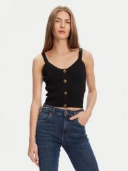 Guess Top W5YR10 Z0130 Czarny Regular Fit. Czarne topy Guess, xs, z aplikacjami, z syntetyku, bez kołnierzyka, bez ramiączek. Za 209.99 zł.