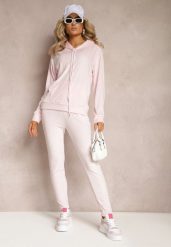 Jasnoróżowy Welurowy Komplet Dresowy Bluza z Kapturem i Spodnie Vilna. Czerwone bluzy Renee, m, bez wzorów, z dresówki, z kapturem. Za 59.99 zł.