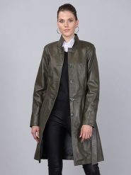 Basics & More Skórzany płaszcz w kolorze ciemnozielonym rozmiar: XL. Brązowe płaszcze Basics & More, xl, bez wzorów, ze skóry, bez kaptura. Za 549.06 zł.