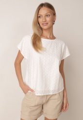 Biała Bluzka z Bawełny o Kroju Oversize Ozdobiona Haftem Adriatea. Białe bluzki Born2be, l, bez wzorów, z bawełny, biznesowe, bez kołnierzyka, bez ramiączek. Za 79.99 zł.