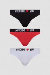 MOSCHINO Damskie stringi trzypak, Rozmiar S. Stringi MOSCHINO, bez wzorów, z bawełny. W wyprzedaży za 289.99 zł.