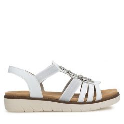 Sandały Remonte. Białe sandały Remonte, bez wzorów, bez obcasa, na płaskiej podeszwie, bez zapięcia. Za 349.99 zł.