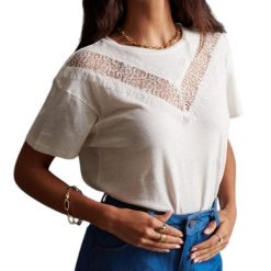 Koszulka turystyczna damska Superdry Chevrin Lace. Białe koszulki sportowe Superdry, bez wzorów, z koronki, bez ramiączek. W wyprzedaży za 91.00 zł.