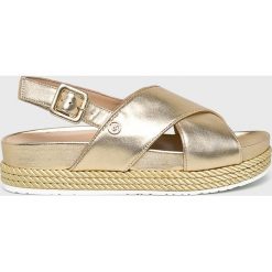 Liu Jo - Sandały. Żółte sandały Liu Jo, bez wzorów, z materiału, bez obcasa, na obcasie, bez zapięcia. W wyprzedaży za 499.90 zł.