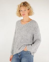 Luźny sweter z wełną. Szare swetry Unisono, s, bez wzorów, z dzianiny, bez ramiączek. Za 239.00 zł.