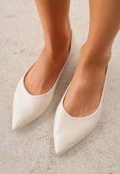 Jasnobeżowe Balerinki ze Szpiczastymi Noskami w Eleganckim Stylu Lagenaria. Brązowe baleriny Renee, bez wzorów, z jeansu, ze szpiczastym noskiem, bez obcasa. Za 59.99 zł.