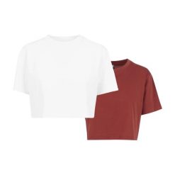 Krótka Koszulka Damska Oversize (zestaw 2 Sztuk). Brązowe bluzki Urban Classics, m, bez wzorów, sportowe, bez kołnierzyka, bez ramiączek. Za 84.99 zł.