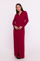 Bordowa Maxi Sukienka Wiskozowa z Guzikami. Czerwone sukienki MOE, l, bez wzorów, z elastanu, bez kołnierzyka, bez ramiączek, maxi. Za 361.90 zł.