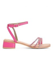 Cafe Noir Skórzane sandały w kolorze różowym rozmiar: 40. Różowe sandały Cafe Noir, bez wzorów, z otwartym noskiem, bez obcasa, na koturnie, bez zapięcia. Za 143.56 zł.