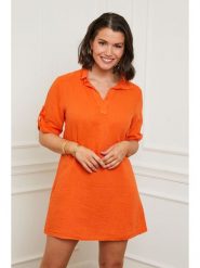 Curvy Lady Lniana sukienka w kolorze pomarańczowym rozmiar: 40/42. Pomarańczowe sukienki Curvy Lady, na co dzień, bez wzorów, ze lnu, klasyczne, bez kołnierzyka, bez ramiączek, mini, proste. Za 140.53 zł.