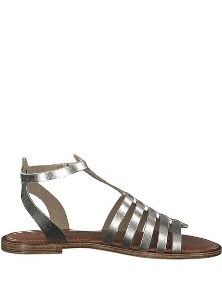 Marco Tozzi Skórzane sandały w kolorze srebrnym rozmiar: 39. Szare sandały Marco Tozzi, bez wzorów, klasyczne, z otwartym noskiem, bez obcasa, bez zapięcia. Za 100.52 zł.