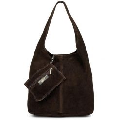 Shopperka c. brązowa skórzana N88. Brązowe shopper bez wzorów, z materiału, na ramię, zamszowe, bez dodatków. Za 153.99 zł.