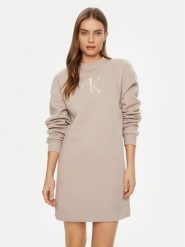 Calvin Klein Jeans Sukienka dzianinowa J20J224834 Beżowy Relaxed Fit. Brązowe sukienki Calvin Klein Jeans, l, bez wzorów, z dzianiny, bez kołnierzyka, bez ramiączek. Za 279.99 zł.