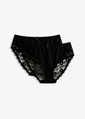 Figi maxi (2 pary). Białe figi bonprix, bez wzorów, z koronki. Za 69.99 zł.