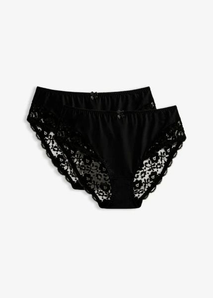 Figi maxi (2 pary). Białe figi bonprix, bez wzorów, z koronki. Za 69.99 zł.