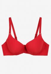 Czerwony Biustonosz z Usztywnionymi Miseczkami Zapinany na Haftki na Regulowanych Odpinanych Ramiączkach Lucicella. Czerwone biustonosze Born2be, bez wzorów. Za 9.99 zł.