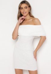 Biała Elastyczna Sukienka Mini Hiszpanka o Taliowanym Kroju Arivens. Białe sukienki Born2be, bez wzorów, bez kołnierzyka, bez ramiączek, mini. Za 99.99 zł.