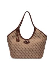 Guess Torebka Samantha HWJG23 13230 Brązowy jasny. Brązowe shopper Guess, z aplikacjami, z materiału, bez dodatków. Za 634.99 zł.