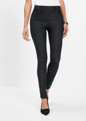 Jegginsy w cętki leoparda. Szare jeansy bonprix, bez wzorów. Za 129.99 zł.