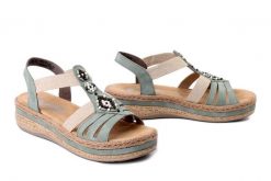 RIEKER V0920-52 green, sandały damskie. Zielone sandały Rieker, bez wzorów, bez obcasa, bez zapięcia. Za 339.90 zł.