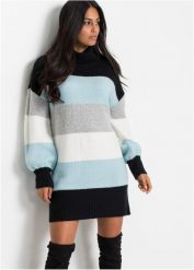 Długi sweter. Czarne golfy bonprix, bez wzorów, bez ramiączek. Za 124.99 zł.